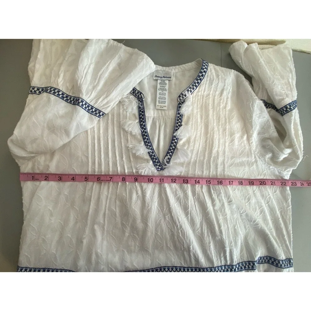 Tommy Bahama Cotton Clip Embroidered Tiered Cover Up Dress White & Blue Size XL - Picture 7 of 11
